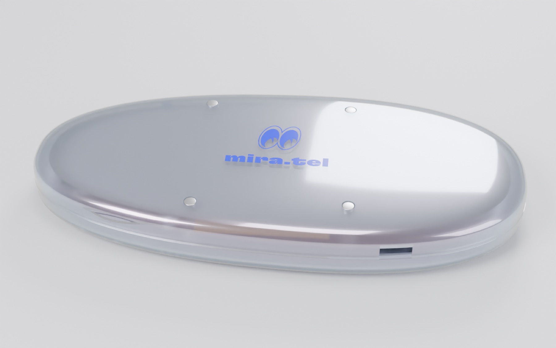 Espalda de PEBL con el logotipo de mira.tel